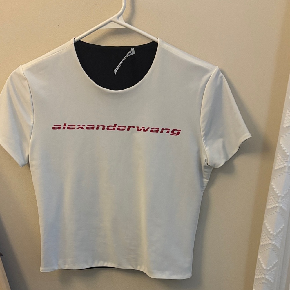 Alexander Wang Cream Tee with Red Text